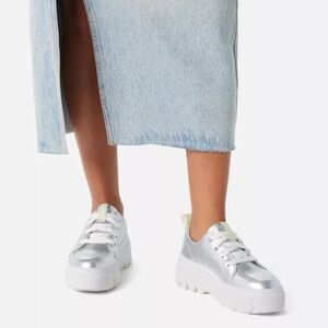 Sorel Silver Metallic Platform Sneakers with White Soles